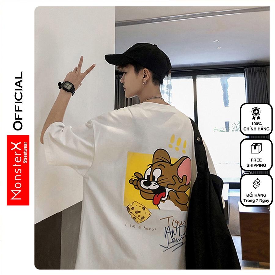 Áo thun unisex MonsterX CHUỘT phông tay lỡ nam nữ form rộng Oversize 3 màu