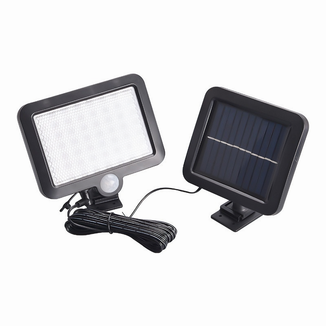 Đèn năng lượng mặt trời cảm biến chuyển động 56 LED siêu sáng pin tách rời chống nước ngoài trời kèm cáp nối 5m - Hàng chính hãng