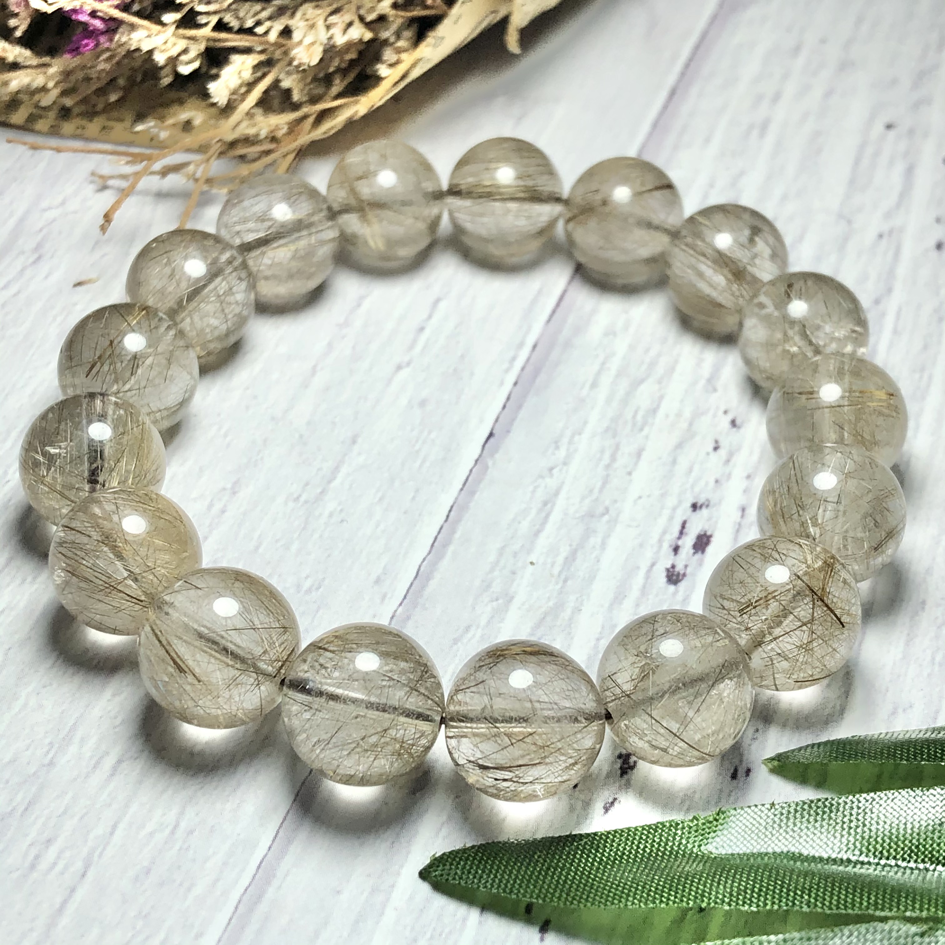 Vòng tay Thạch Anh Tóc Bạch Kim 12mm chuẩn 3A