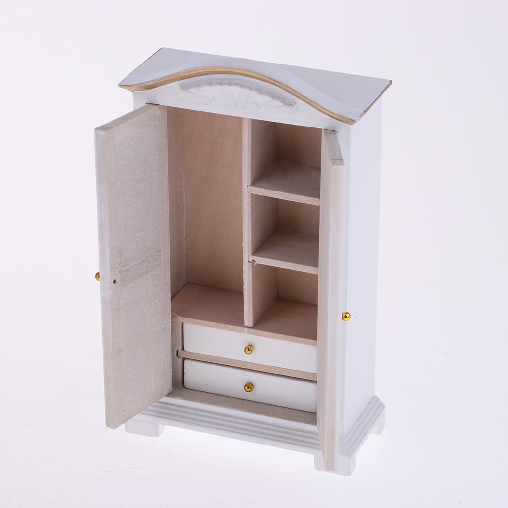 1/12 Dollhouse Miniature Furniture Bedroom Set Bed Wardrobe Cabinet Chair