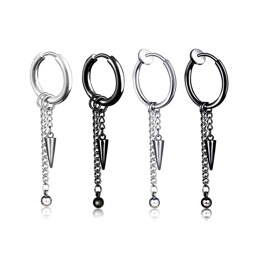 Khuyên Tai Inox không rỉ Nam, Bông Tai Nam Dây Xích Dài Idol Hàn Quốc Kẹp, Sỏ Lỗ Tai  - XUÂN SHOP
