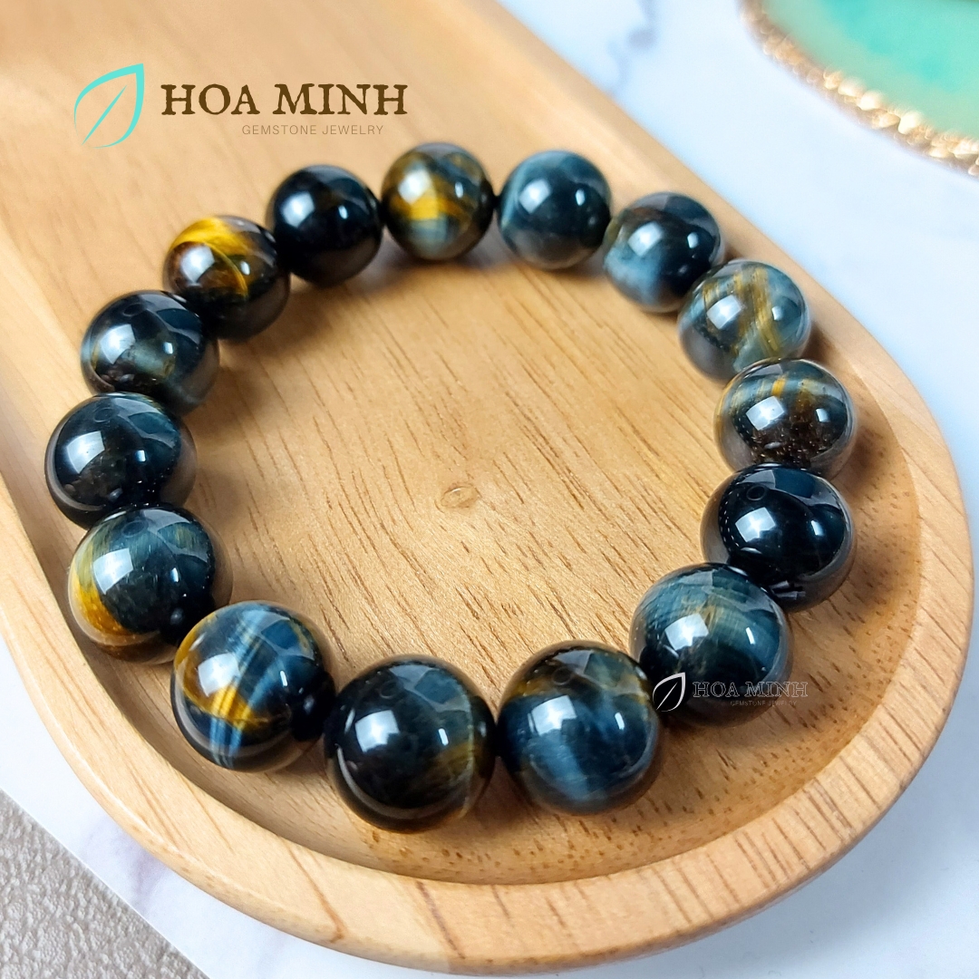 Vòng tay đá Mắt Hổ size 14 li kiểu mắt đại bàng 5A VIP tự nhiên không kén mệnh, phong cách bản lĩnh chững chạc vòng tay nam