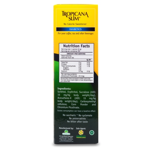 Combo 2 Hộp Đường Ăn Kiêng Tropicana Slim No Calorie Sweetener Diabetics (50 x 2g)