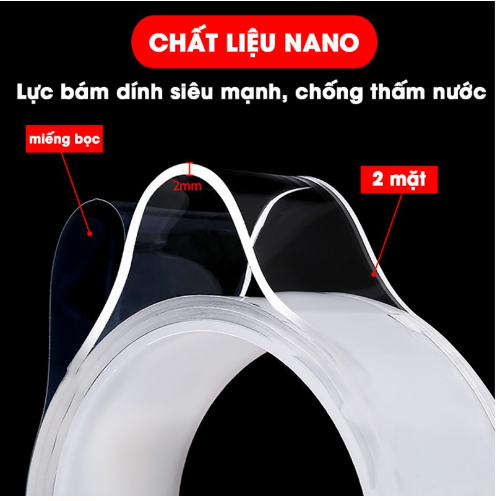 Băng Dính 2 Mặt Đa Năng Trong Suốt Dài 5m Dán Tường Dính Mọi Bề Mặt Tiện Lợi GD602-KNano-5m