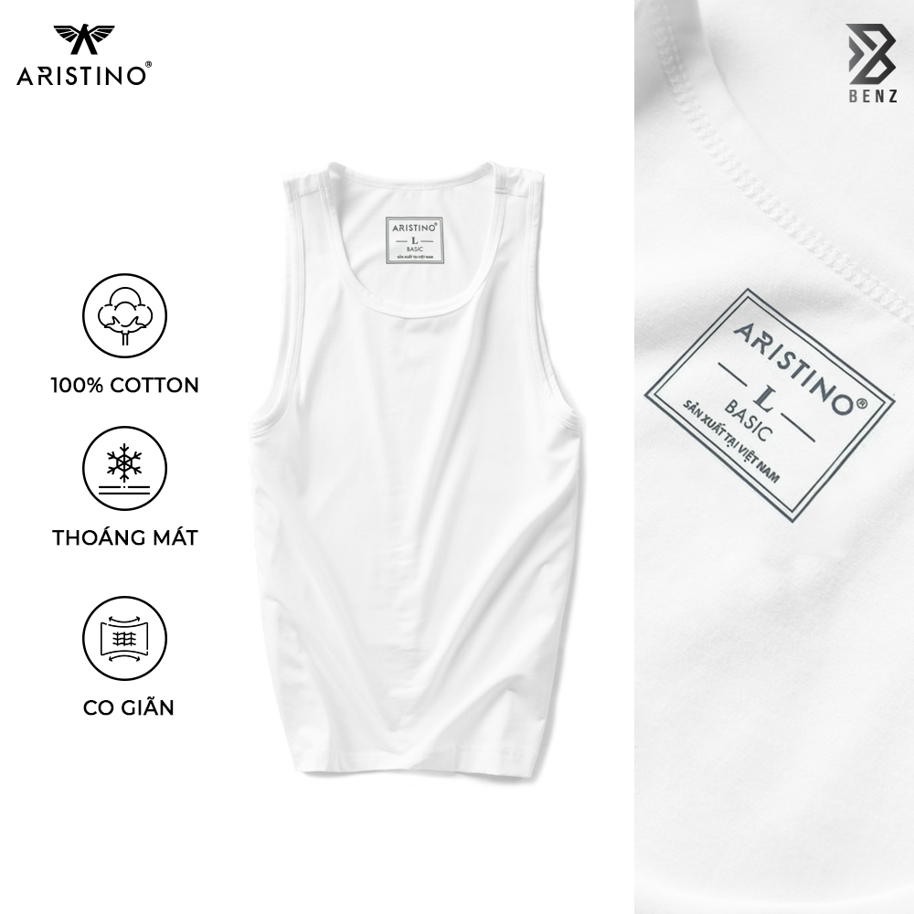 Áo thun ba lỗ nam, áo basic Aristino AC-21 màu trắng, chất liệu 100% cotton thấm hút mồ hôi cực thoáng mát, phù hợp thể dục, thể thao, mặc lót bên trong