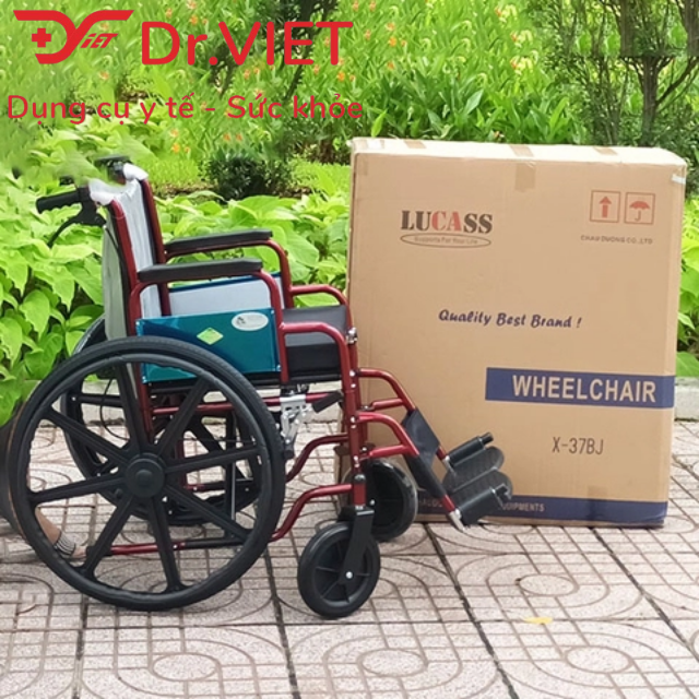 Xe lăn Lucass X-37BJ (X37BJ) [Chính hãng] Xe lăn thép sơn tĩnh điện, thắng tay, gác chân tháo rời cho người già, người đi lại khó khăn