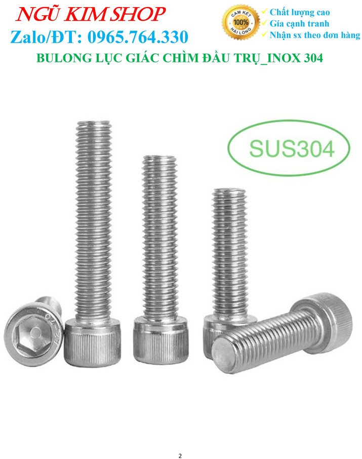 BULONG LỤC GIÁC CHÌM ĐẦU TRỤ M8 _ INOX304