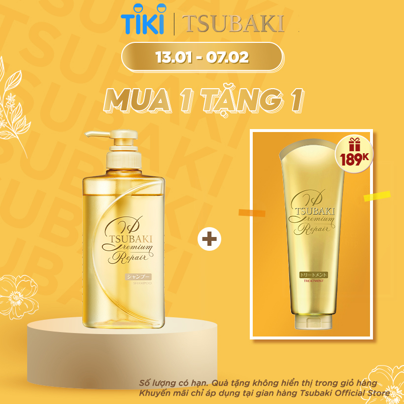 [Mua 1 Tặng 1] Dầu Gội Tsubaki Premium Phục Hồi Ngăn Rụng Tóc 490ml tặng Kem Xả Tsubaki Premium Phục Hồi Ngăn Rụng Tóc 180g