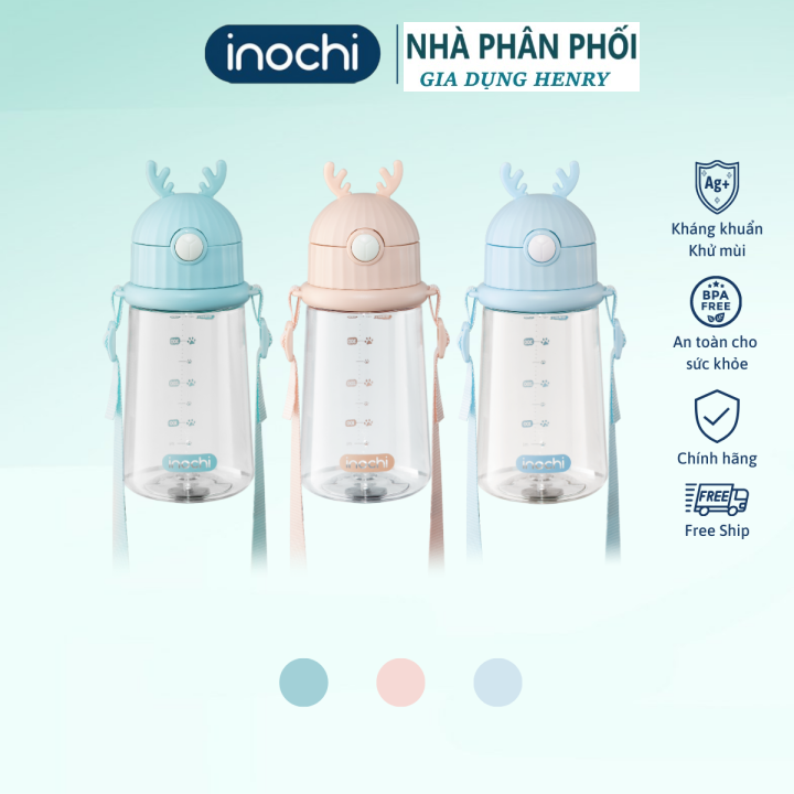 Bình nước trẻ em Goki Rudy 450ml nhựa Tritan an toàn có dây đeo ( Tặng kèm sticker) Hàng Chuẩn Nhật Bản - Chính hãng inochi