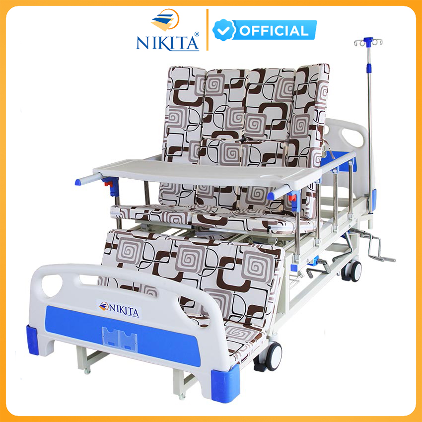 Giường y tế - DCN06 - Nâng đầu, Nâng hạ chân, Nghiêng trái, phải - Có chổ để bô - Chậu gội đầu tiện dụng tại giường - Chính hãng NIKITA