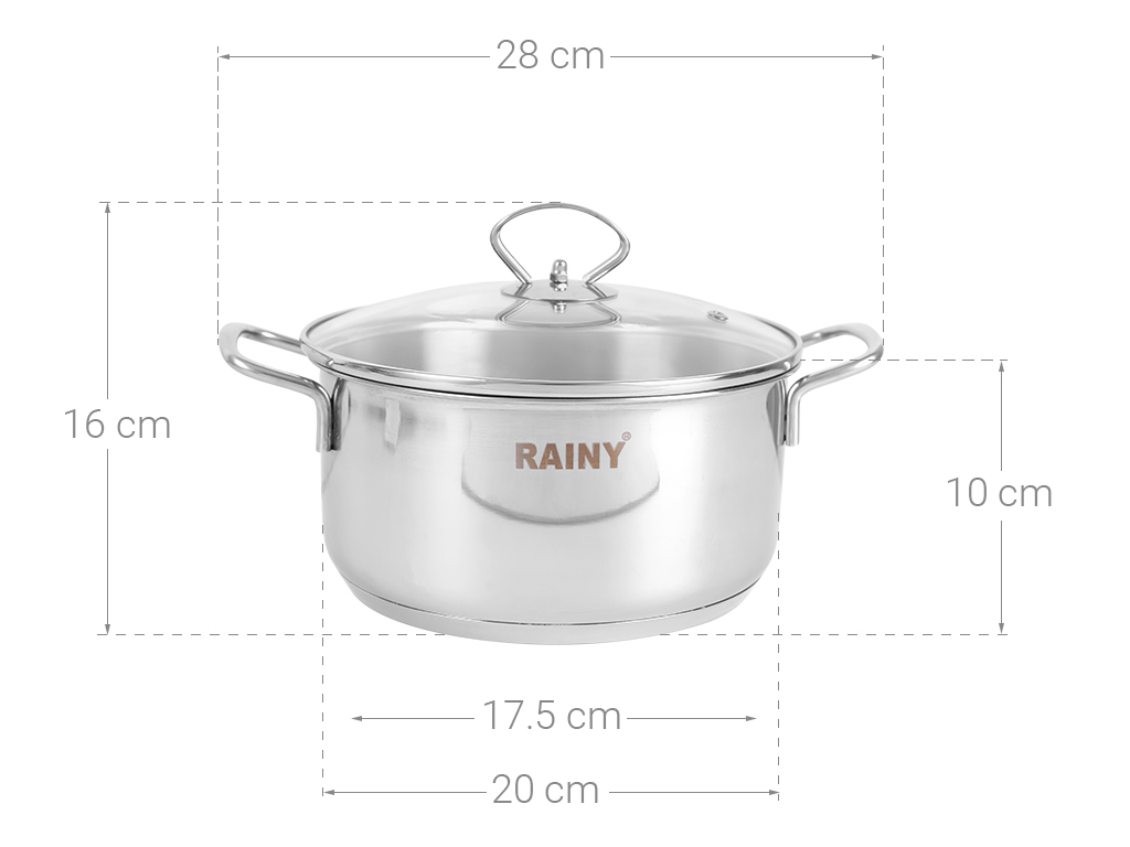 Nồi inox nắp kiếng 3 đáy Rainy - Hàng Chính Hãng