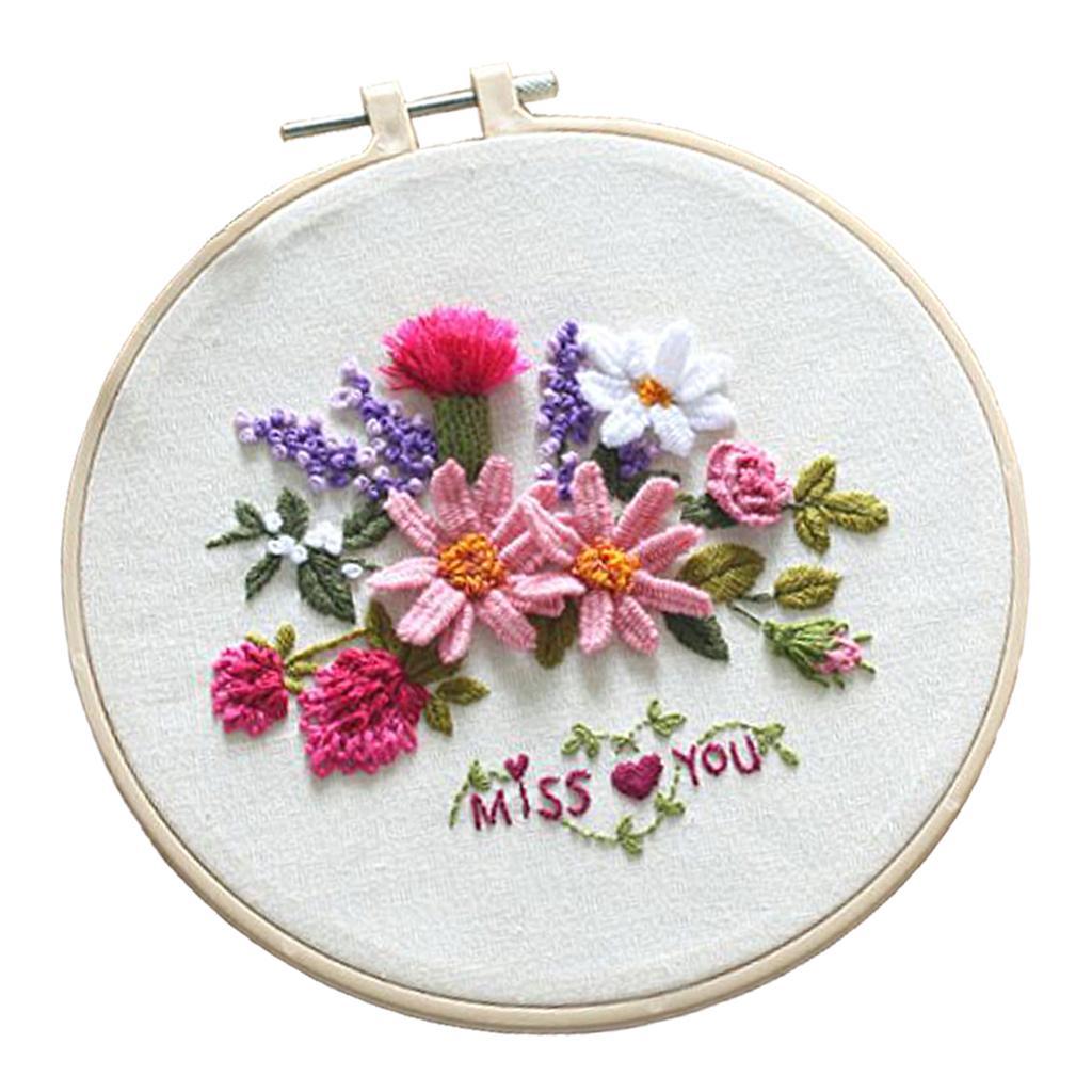 DIY Embroidery Starter Kit with Flower Pattern Needlework Kits Hoop