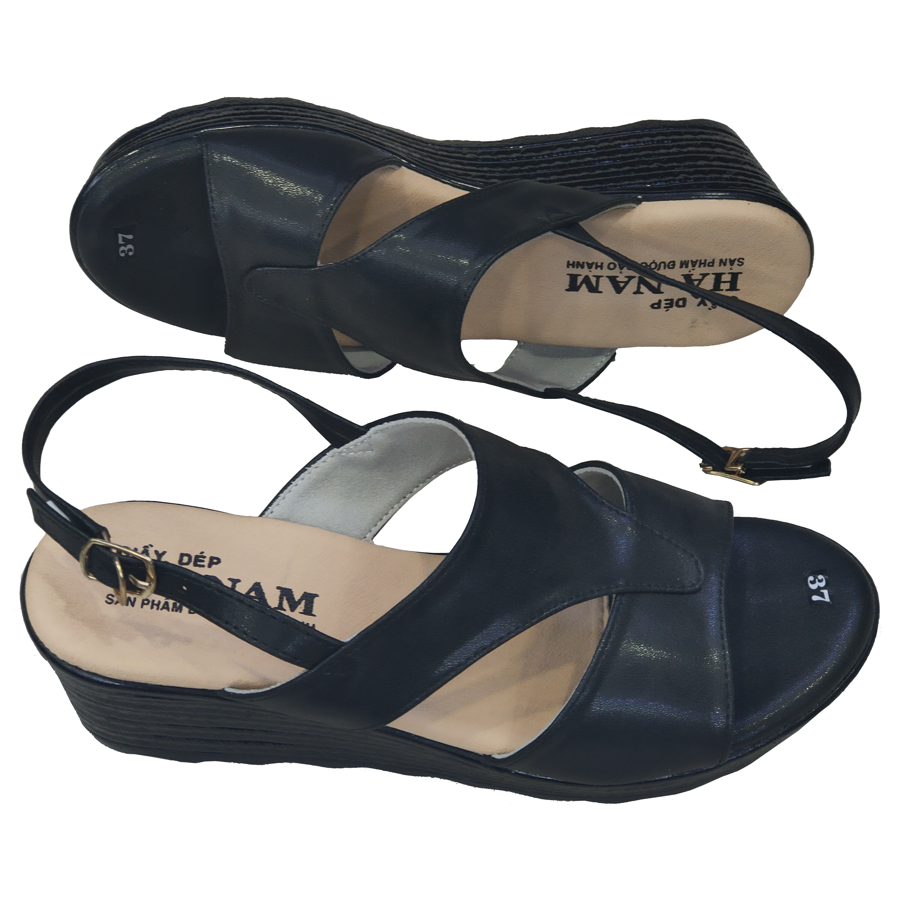 Giày Sandal Nữ Đế Xuồng HÀ NAM Da Bò Thật Cao Cấp 7cm DNU2060