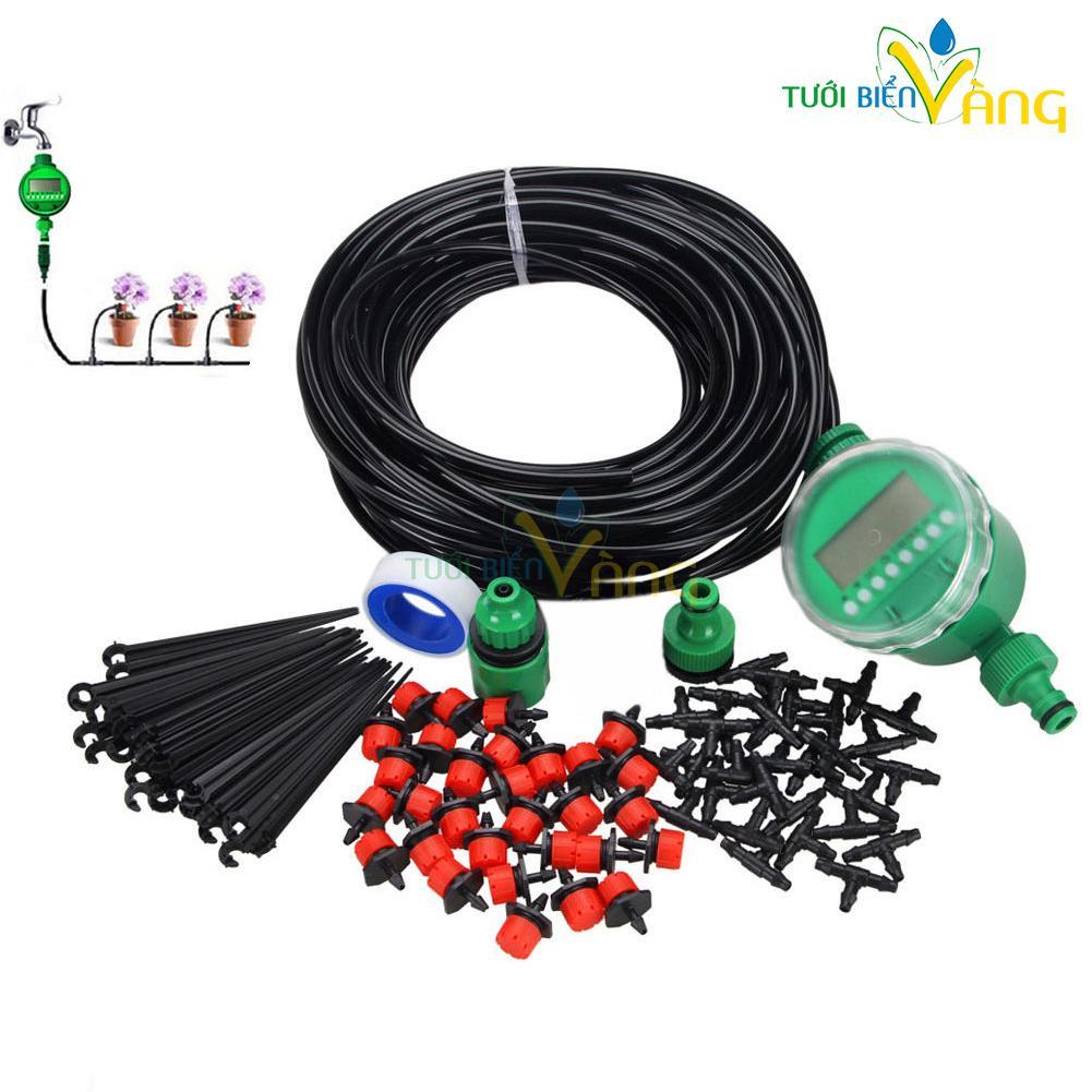Combo bộ tưới cây tự động 30 đầu tưới nhỏ giọt 25m dây dẫn nước 01 đồng hộ đặt tưới tự động hàng ngày và đầy đủ phụ kiện