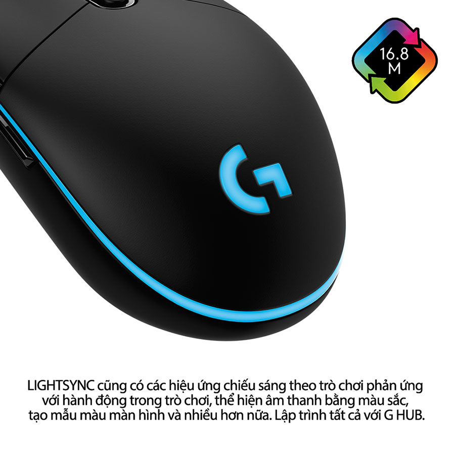 Chuột có dây RGB Logitech Pro Hero - 6 nút lập trình, cảm biến 25K, 5 cấu hình bộ nhớ tích hợp - Hàng chính hãng