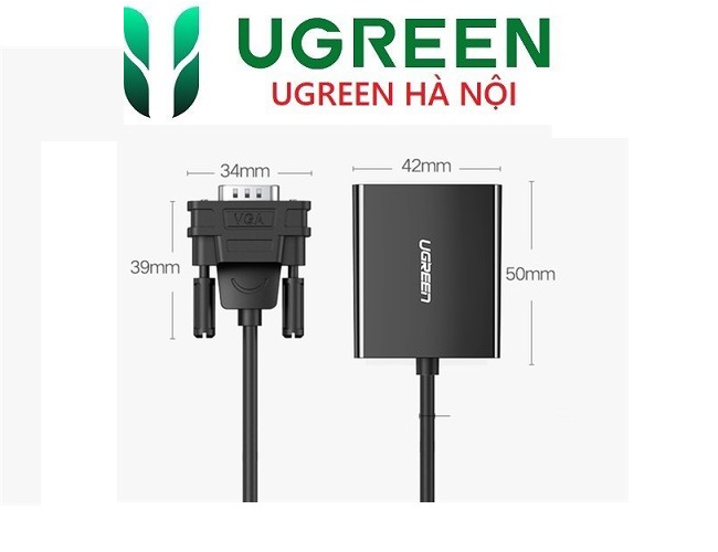 Cáp Chuyển VGA sang HDMI+Audio Ugreen 60814/50945 Chính hãng CM513 ( cổng trợ nguồn USB C)  hàng chính hãng