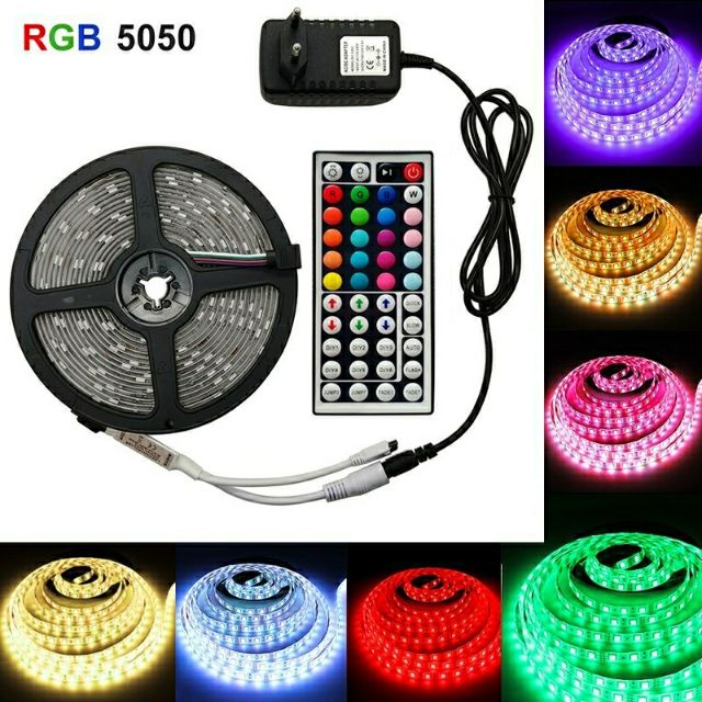 Đèn led 16 triệu màu 5m/10m nháy theo nhạc TẶNG NGUỒN 12V led  5050 RGB bọc silicon chống nước