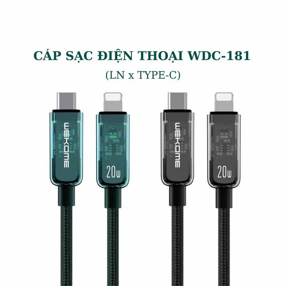 Cáp Sạc Nhanh PD20W Cổng Type-C Sang IP Wdc-181 Dây Dài 1M