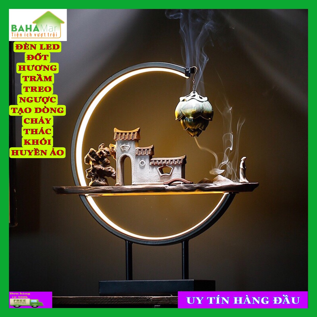 ĐÈN LED ĐỐT HƯƠNG TRẦM TREO NGƯỢC TẠO DÒNG CHẢY THÁC KHÓI HUYỀN ẢO "BAHAMAR" đốt nụ trầm tạo không khí trong lành, tâm trạng tĩnh tại, làm giảm bớt lo lắng, v. v...