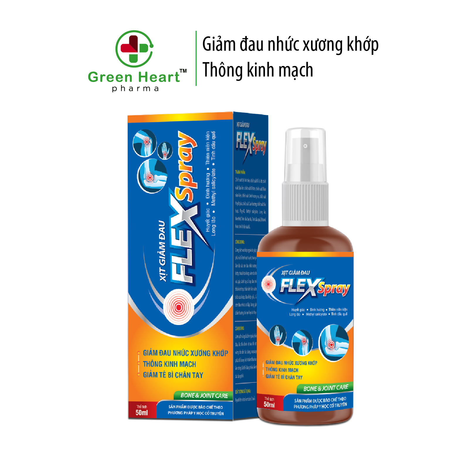 Xịt Giảm Đau Nhức Xương Khớp Green Heart Pharma Flex Spray Chai 50ml