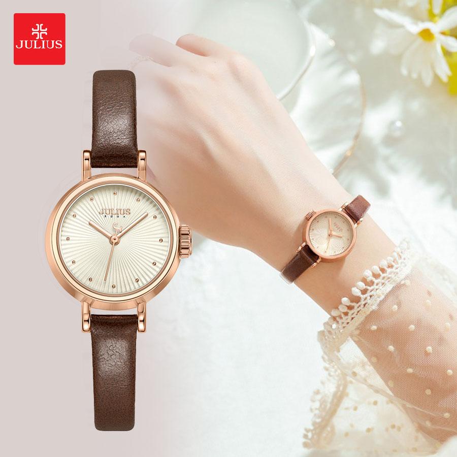 Đồng Hồ Nữ Chính Hãng Julius Cao Cấp Dây Da Mặt Tròn Chống Nước Kính Khoáng Đường Kính 23.5mm JA-1371C