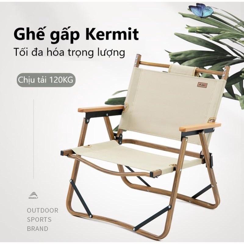 Ghế gấp Kermit cắm trại BSWOLF dã ngoại, câu cá. Vải Oxford 600D. Khung nhôm vân gỗ. Siêu nhẹ. Kèm túi