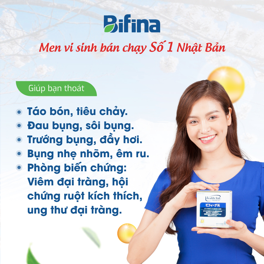 Men vi sinh Bifina Nhật Bản - Dành cho người rối loạn tiêu hóa, táo bón, chướng bụng đầy hơi - Loại R Hộp 60 gói