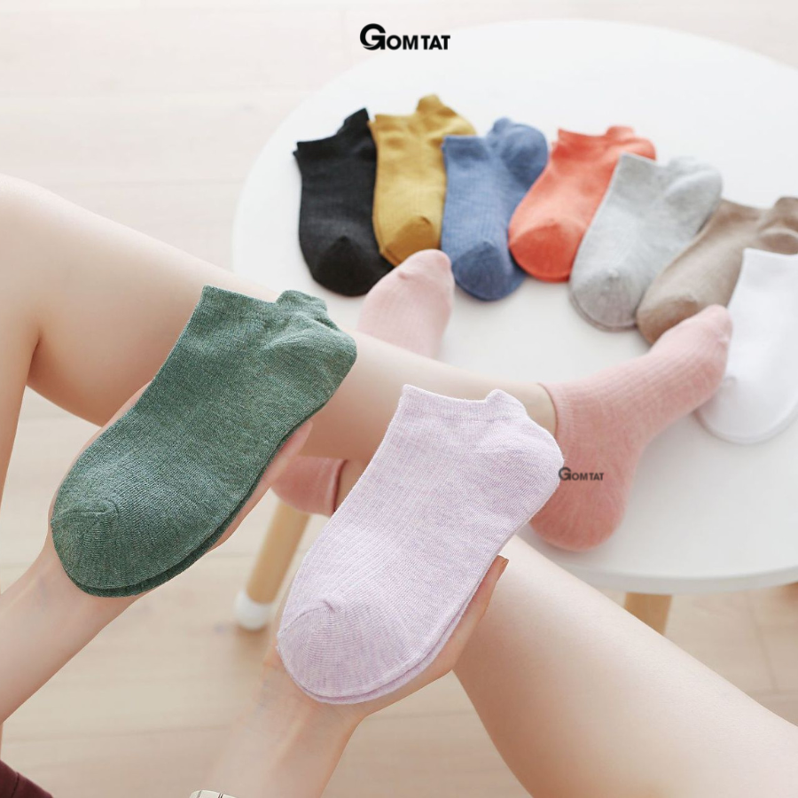 Set 10 đôi tất vớ nam nữ cổ ngắn GOMTAT chất liệu cotton cao cấp, co giãn, mềm mại thoáng mát cực êm chân - CB025