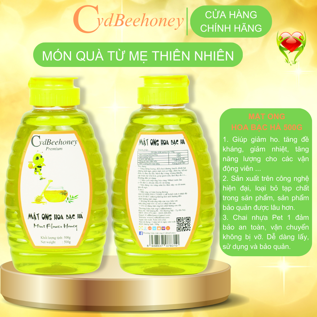 Mật Ong Hoa Bạc hà 500g Cvdbeehoney- Premium Mint Flower Honey