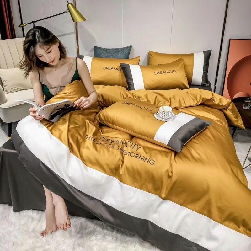 Bộ Chăn Ga Lụa Phối DREAMCITY 40s Cao Cấp