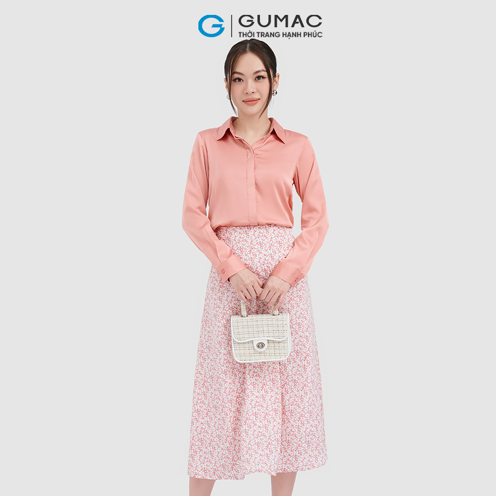 Áo sơ mi nữ GUMAC AC10041 vải lụa tay dài giấu nút công sở