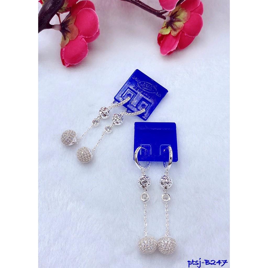 BÔNG TAI BẠC DÀI ĐÍNH ĐÁ TRÒN SANG TRỌNG B247
