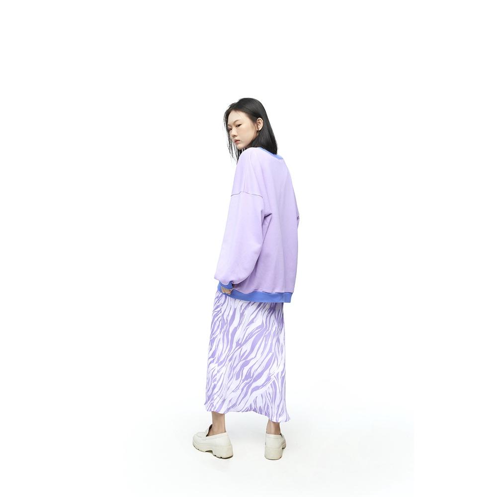 DOTTIE - Áo sweater dáng dài phối màu nữ tím T0521 Freesize