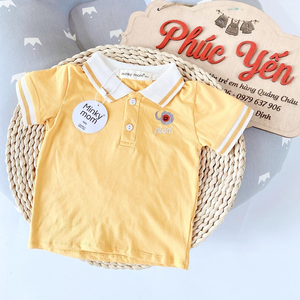 Áo Phông Cộc Tay Cổ Trụ Hàng Minky Mom Thêu Họa Tiết Động Vật Cho Bé