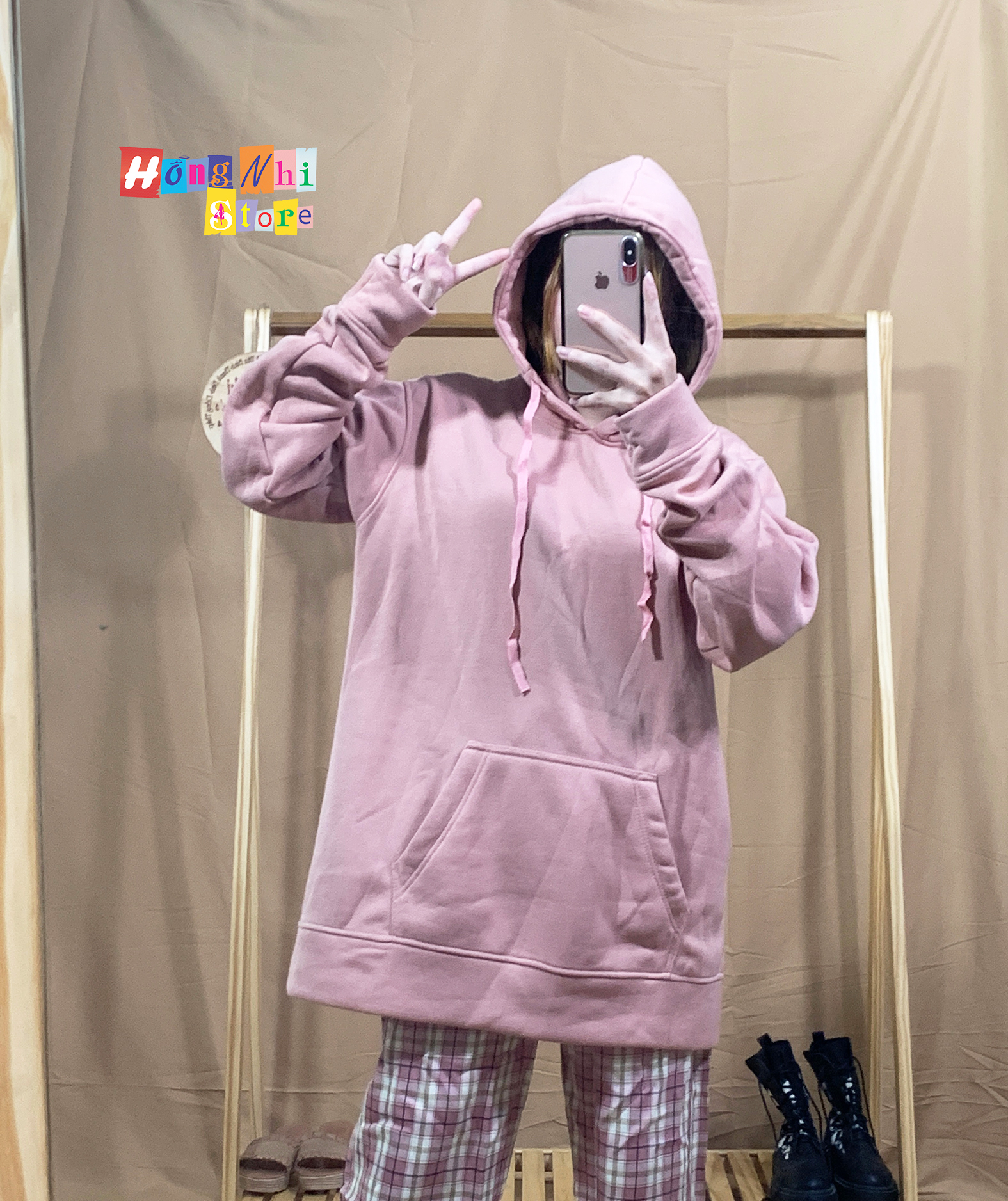 Áo Khoác Hoodie Trơn Ulzzang Unisex Hồng Ruốc Chất Nỉ Bông Cao Cấp Dáng Rộng Nam Nữ - MM