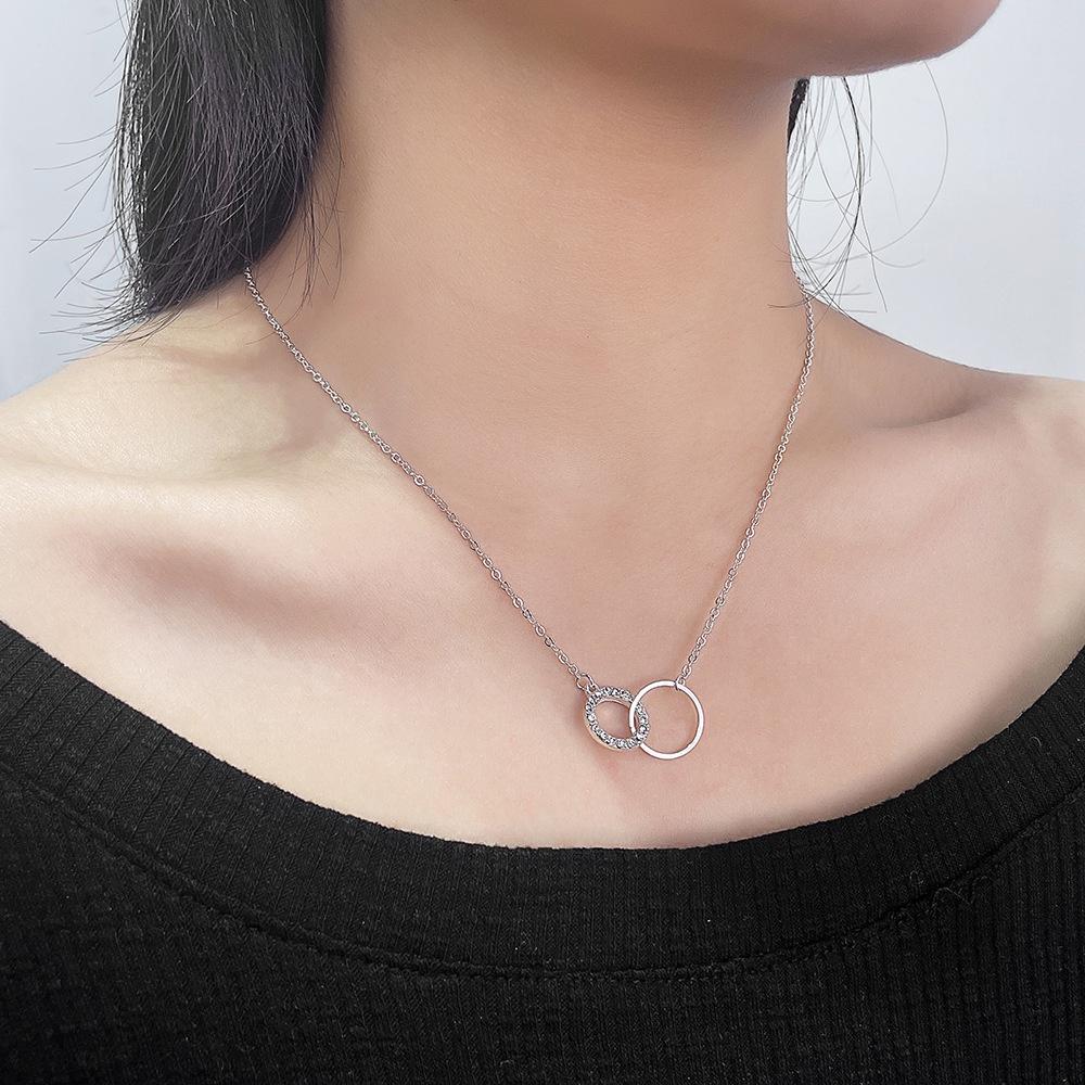 Dây chuyền bạc ATJ9903 vòng tròn kép tinh thế, vòng cổ bạc Double Round Necklace Anta Jewelry