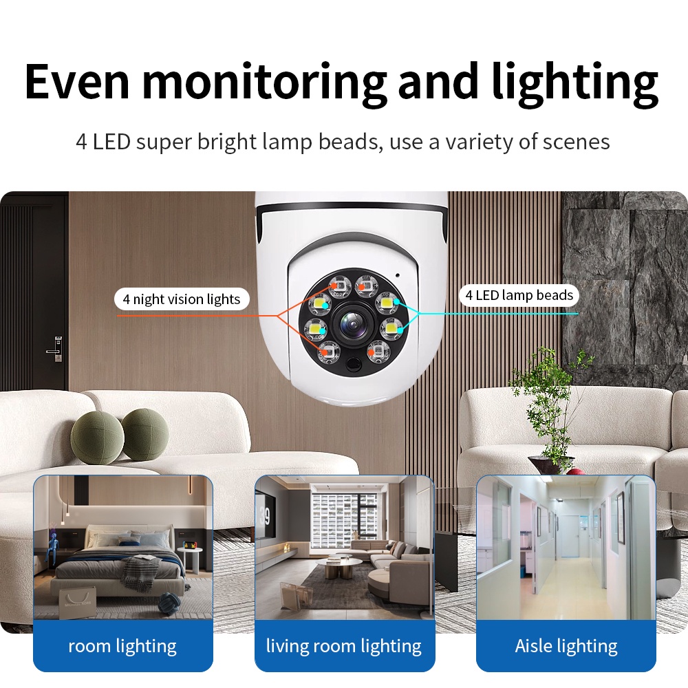 Camera A6 wifi IP 360 độ bóng đèn FullHD 1080P, kết nối với điện thoại từ xa, giám sát không dây, quay ban đêm