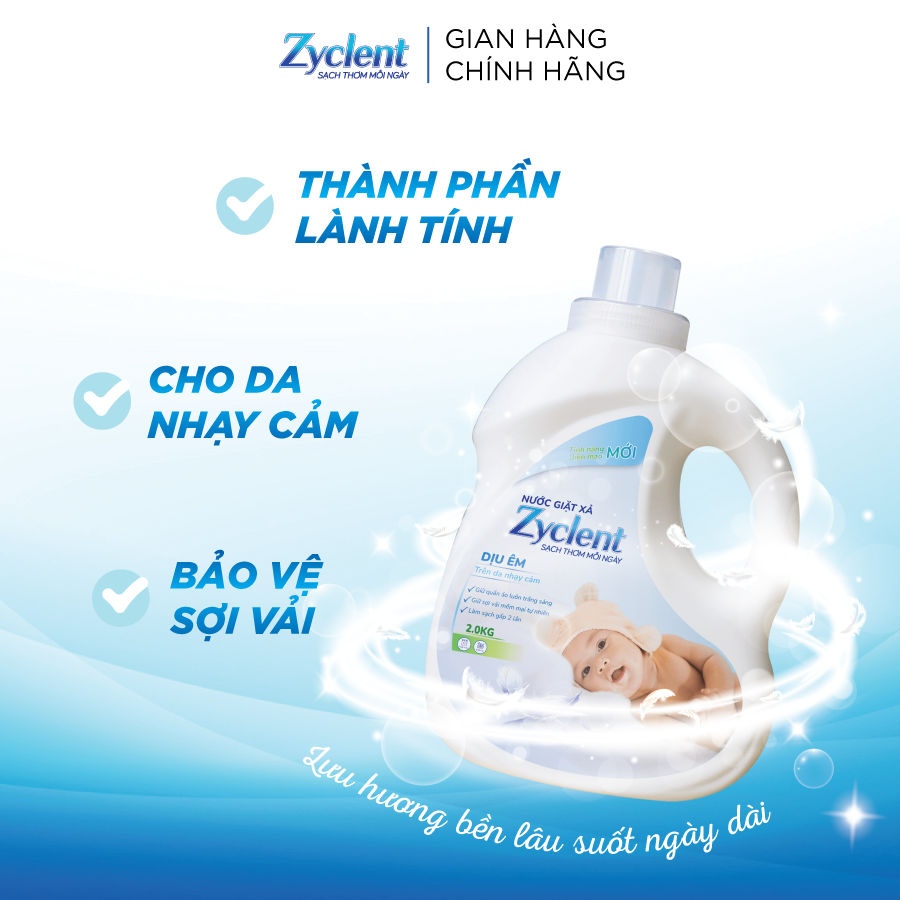 NƯỚC GIẶT XẢ ZYCLENT HƯƠNG DỊU ÊM - DÀNH RIÊNG CHO BÉ -2KG