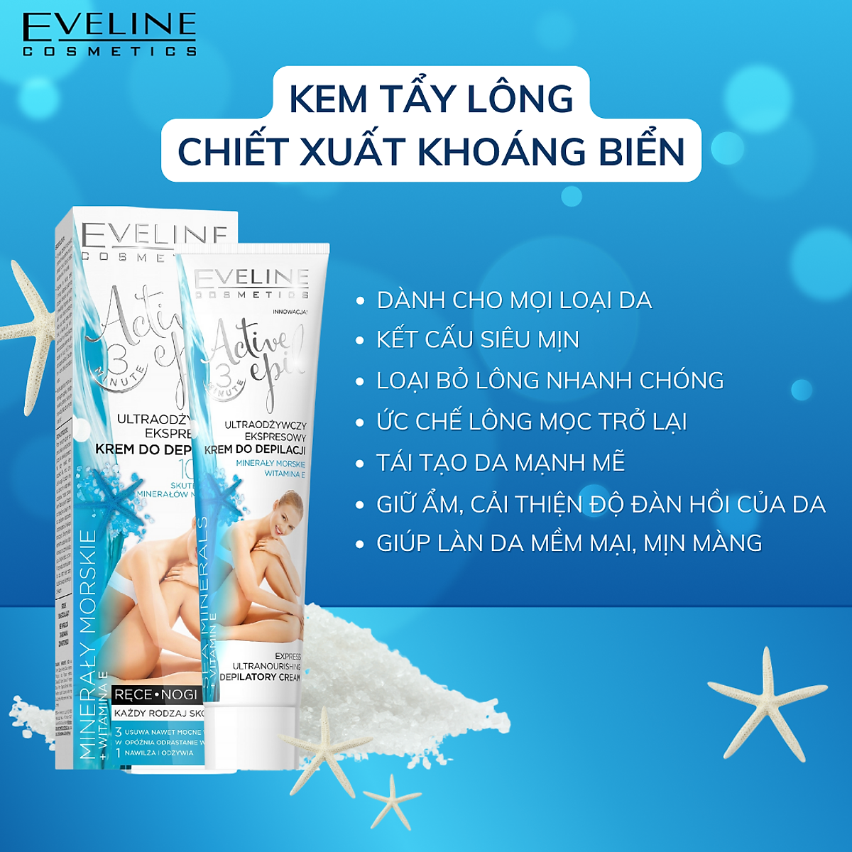 Kem tẩy lông chiết xuất khoáng chất biển dành cho mọi loại da ACTIVE EPIL EVELINE