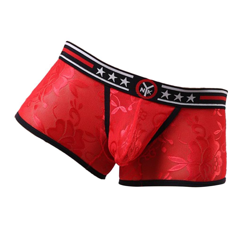 2 Pieces Men's Boxers Sheer Shorts Lace Clubwear Trunks Pouch Underwear XL