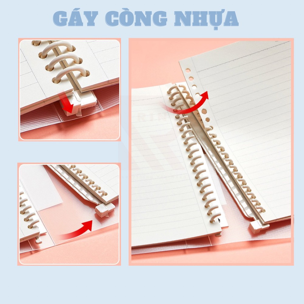 Sổ Tay Ghi Chép Gáy còng nhựa / Binder Gáy Lò Xo ghi chép 120 Trang - Màu Pastel - Có kèm giấy