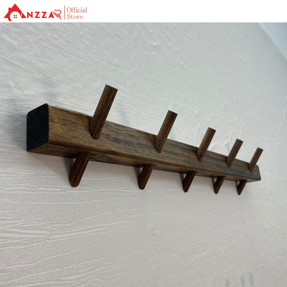 Móc Treo Quần Áo Gắn Tường Màu Nâu Rustic- Móc Gỗ Treo Quần Áo Anzzar - Móc Treo Tường Gỗ Tự Nhiên-M01