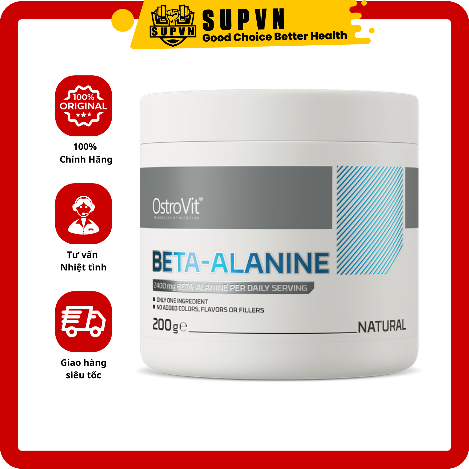 Ostrovit Beta Alanine 200g - Đơn chất hỗ trợ tăng sức mạnh sức bền trong tập luyện