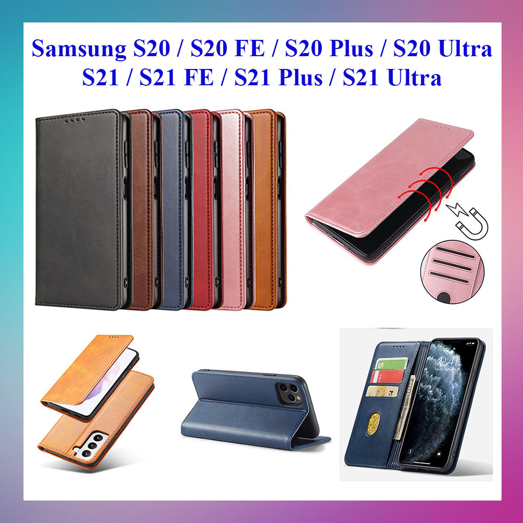 Bao da ốp lưng dành cho Samsung Galaxy S20, S20 Plus, S20 FE, S20 Ultra, S21, S21 FE, S21 Plus, S21 Ultra dạng ví cao cấp, kiểu dáng sang trọng thời trang, ngăn đựng thẻ tiện lợi, bảo vệ điện thoại toàn diện - Hàng chính hãng