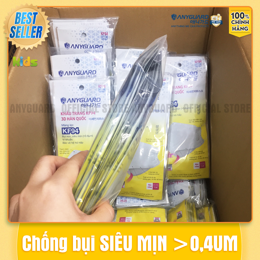 ComBo 10 Chiếc Khẩu Trang Trẻ Em KF94 - Form 3D Cao Cấp Chống Bụi Siêu Mịn 0.4um Anyguard Hàn Quốc Chính Hãng - 4 Lớp - 베이비 마스크 - Face Mask For Kids-ISO 9001:2015, ISO 13485:2016, QCVN 01:2017/BTC