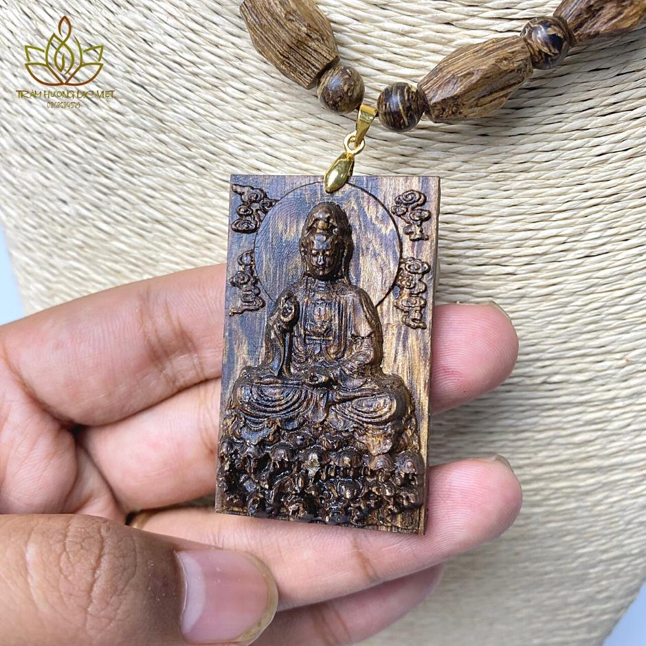 Vòng Cổ Trầm Hương Sánh Chìm Mặt Bản Quan Thế Âm Phong Thủy Cao Cấp Tự Nhiên Lạc Việt