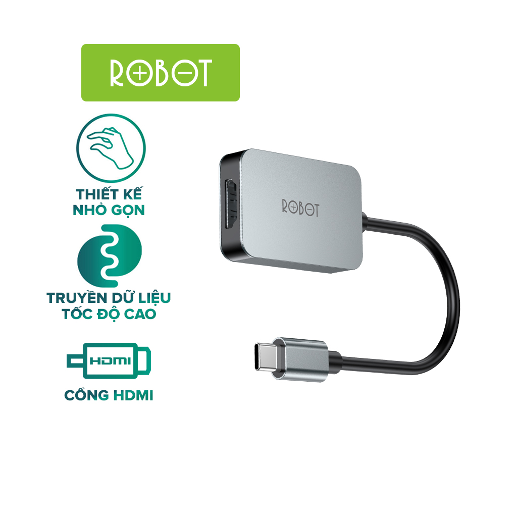 Bộ Chuyển đổi Type-C sang HDMI ROBOT HT100 Kết nối Laptop USB-C với Máy Chiếu - Hàng Chính Hãng