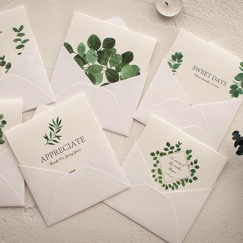 Thiệp Cổ điển Vintage in hình lá cây, giấy art sang trọng kèm phong bì giấy trắng và nhãn dán sticker Q627
