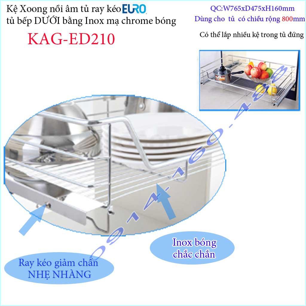 Kệ xoong nồi Euro KAG-ED210-80cm, giá xoong nồi inox âm tủ 80cm có ray giảm chấn tủ bếp dưới ray êm ái sử dụng tốt
