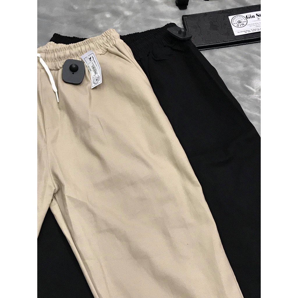 Quần Baggy Kaki Nam Nữ Ống Suông Basic Unisex - Kiểu quần baggy nam ống rộng màu đen và be - Gin store